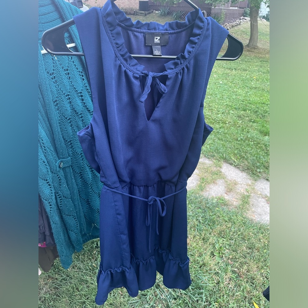 Iz Byer Navy Ruffle & Tie detail dress Size Large
